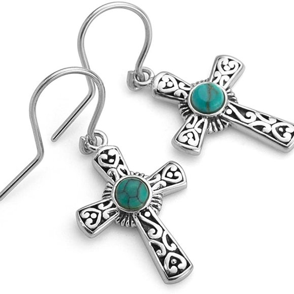 Chuvora Jewelry - Sterling Silver Filigree Cross Earrings